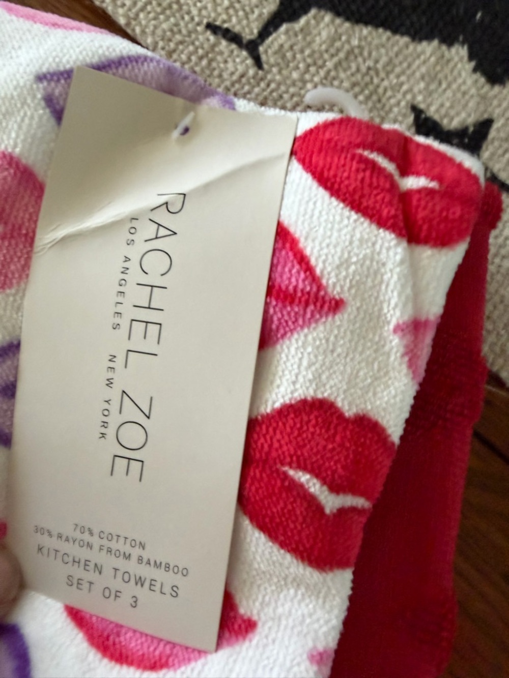 Rachel Zoe White Kitchen Towels with Red Lip Print